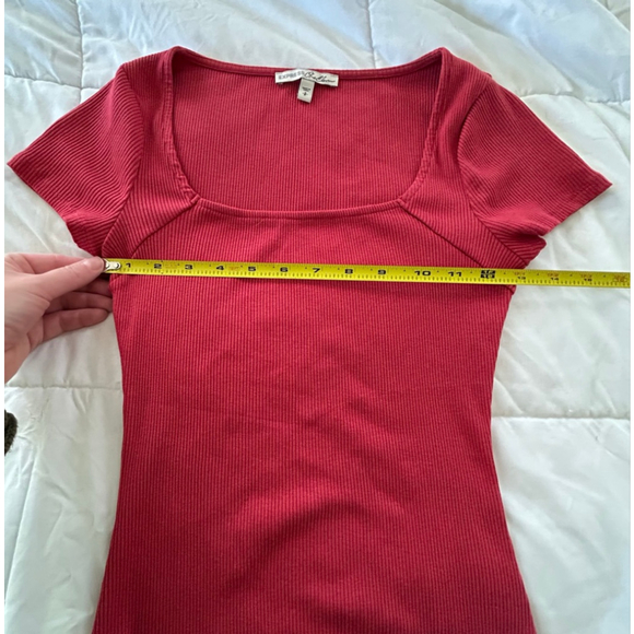 Women's Express Red Ribbed Short Sleeve Bodysuit S Y2K.  Valentine’s Day - Picture 6 of 8